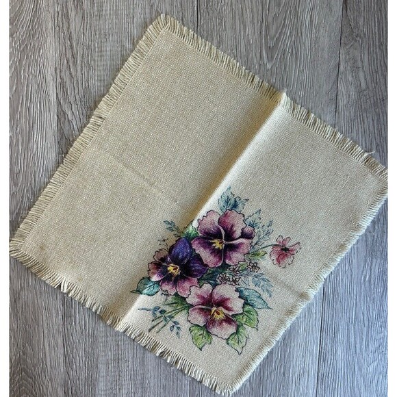 Vintage Floral Linen Napkin Handkerchief Boho Cottage Country - Picture 2 of 5